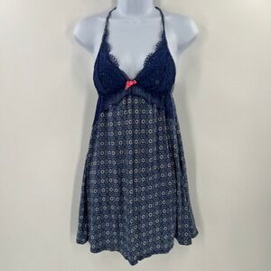 Victoria's Secret Babydoll Nightgown S Blue Floral Lace Racerback Modal Chemise